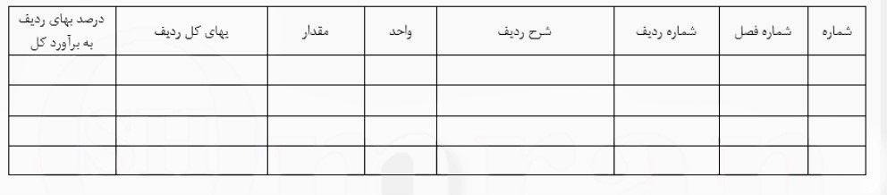 جزییات جدول تجزیه بها برای مناقصه